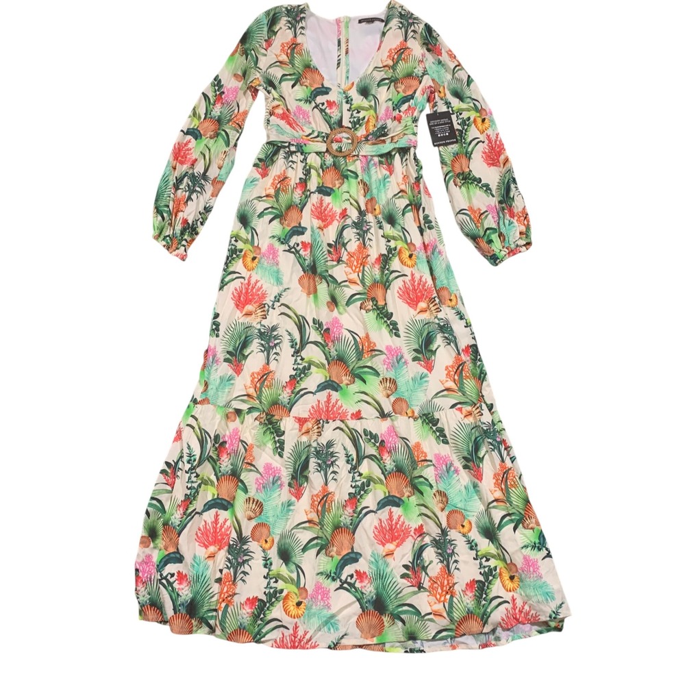 Boston Proper Maxi Dress Size‎ 6 Tropical Floral Print Long Sleeve